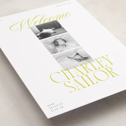 This is a citrus grand birth announcements with standard by Ashlee Townsend called little lemon printing on recycled smooth signature in grand