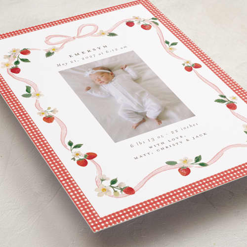 This is a cherry blossom grand birth announcements with standard by Itsy Belle Studio called fraises de bois printing on recycled smooth signature in grand