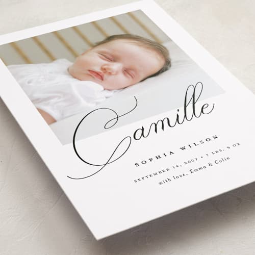 This is a ebony grand birth announcements with standard by Benita Crandall called the script printing on recycled smooth signature in grand