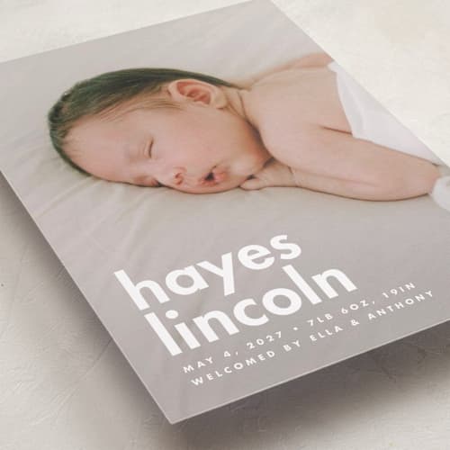 This is a cloud grand birth announcements with standard by Ellen Schlegelmilch called hayes printing on recycled smooth signature in grand