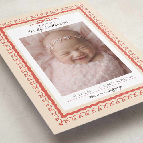This is a latte grand birth announcements with standard by Kartika Paramita called vintage love bow printing on recycled smooth signature in grand