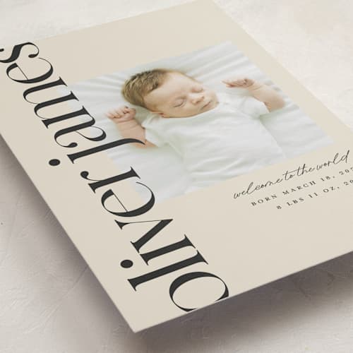 This is a cream grand birth announcements with standard by Ellen Schlegelmilch called editorial printing on recycled smooth signature in grand