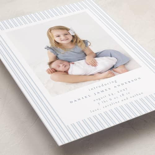 This is a sky grand birth announcements with standard by Jennifer Holbrook called pinstripe frame printing on recycled smooth signature in grand