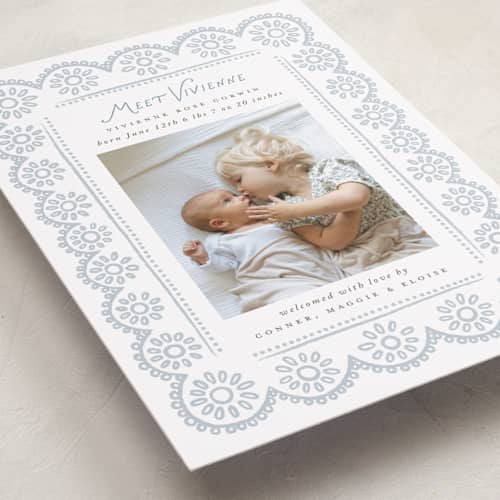 This is a cloud grand birth announcements with standard by Laura Hankins called handdrawn eyelet printing on recycled smooth signature in grand