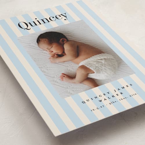 This is a sky grand birth announcements with standard by Alethea and Ruth called midi stripe printing on recycled smooth signature in grand