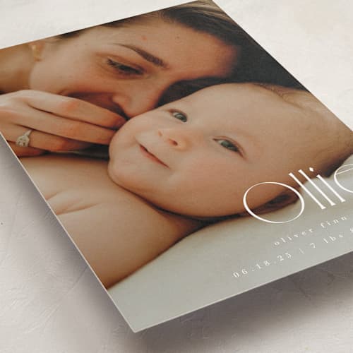 This is a cotton grand birth announcements with standard by Kristie Kern called ollie printing on recycled smooth signature in grand