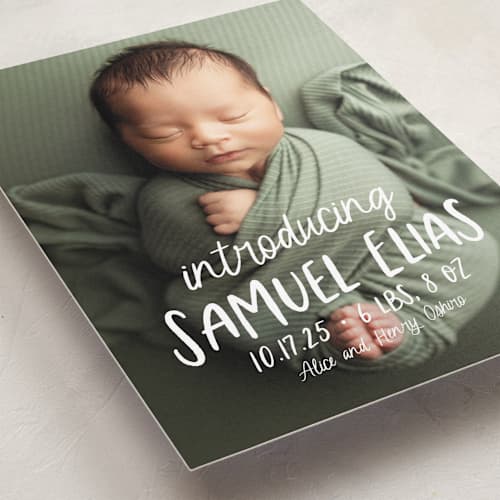 This is a cloud grand birth announcements with standard by Lea Delaveris called all write printing on recycled smooth signature in grand