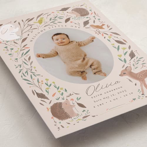 This is a buttercream grand birth announcements with standard by Vera Lim called little friends printing on recycled smooth signature in grand