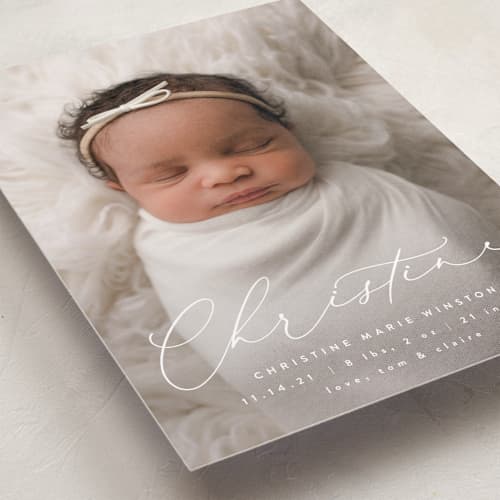 This is a whipped cream grand birth announcements with standard by Ekko Studio called poetry printing on recycled smooth signature in grand