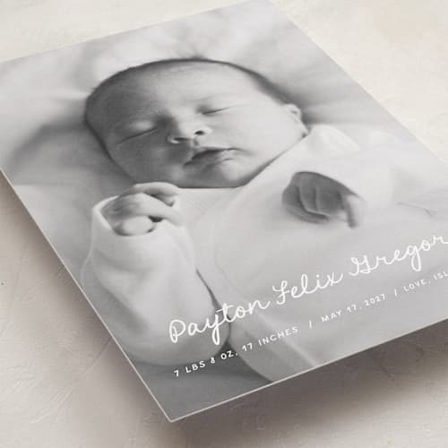 This is a milk grand birth announcements with standard by chocomocacino called cassatina printing on recycled smooth signature in grand