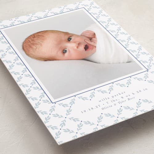 This is a cloud nine grand birth announcements with standard by Alston Foster called sweet sprigs printing on recycled smooth signature in grand