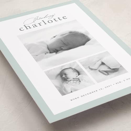 This is a pool grand birth announcements with standard by Sarah Curry called little gallery printing on recycled smooth signature in grand