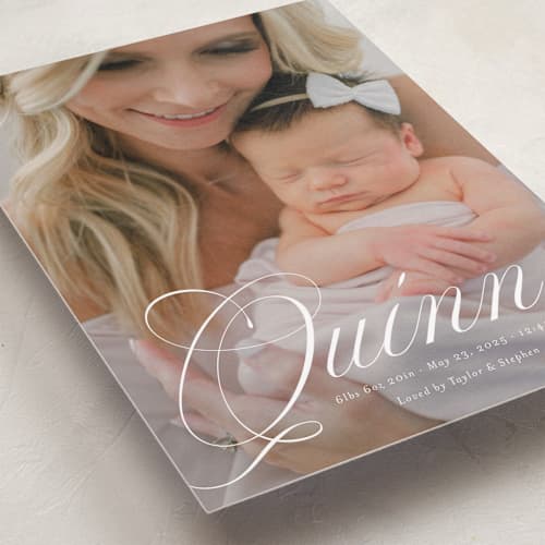 This is a owlet grand birth announcements with standard by Jackie Crawford called elegant name printing on recycled smooth signature in grand