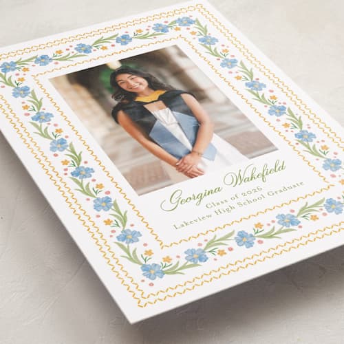 This is a sky graduation announcements with standard by Melanie Kosuge called blooming printing on recycled smooth signature in grand