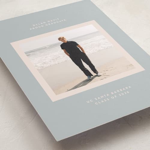 This is a sky graduation announcements with standard by JoAnn Jinks called minimal printing on recycled smooth signature in grand