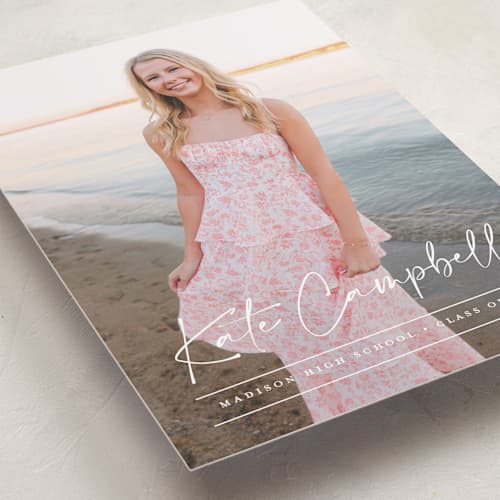 This is a linen graduation announcements with standard by Erica Krystek called signature grad printing on recycled smooth signature in grand