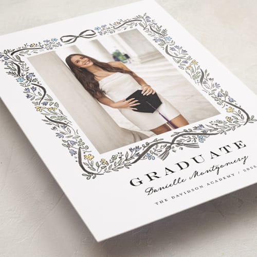 This is a ink graduation announcements with standard by Petra Kern called floristica printing on recycled smooth signature in grand