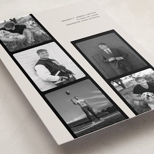 This is a shadow graduation announcements with standard by taylorVdesign called highlight reel printing on recycled smooth signature in grand