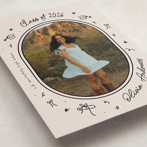 This is a onyx graduation announcements with standard by Ashley Iwafuchi called illustrated grad printing on recycled smooth signature in grand