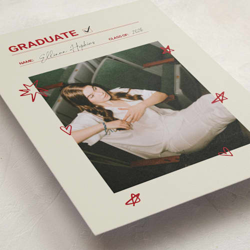 This is a parchment graduation announcements with standard by Zove Ahhh called checklist complete printing on recycled smooth signature in grand