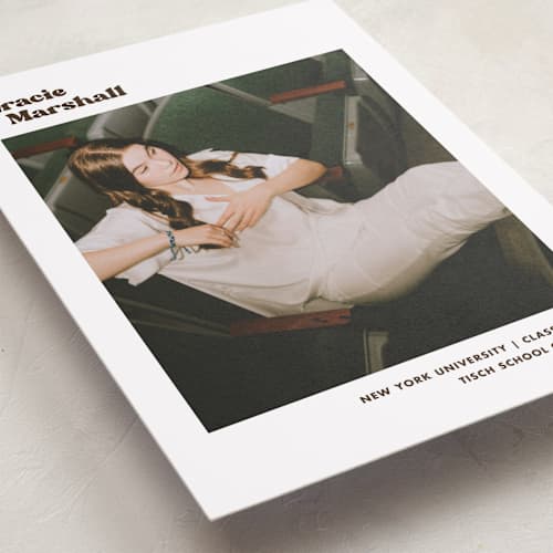 This is a espresso graduation announcements with standard by Megan Davis called vinyl printing on recycled smooth signature in grand