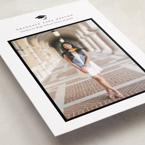 This is a cotton graduation announcements with standard by Stacey Meacham called elegant frame printing on recycled smooth signature in grand