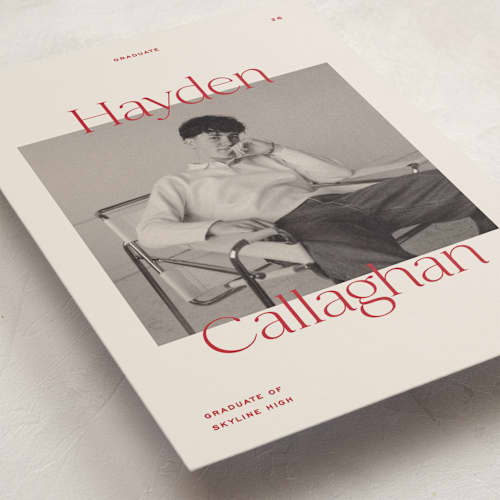 This is a scarlet graduation announcements with standard by Ellen Schlegelmilch called hayden printing on recycled smooth signature in grand