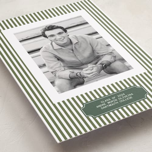 This is a pine graduation announcements with standard by Sherley Ferreira called stripes of success printing on recycled smooth signature in grand