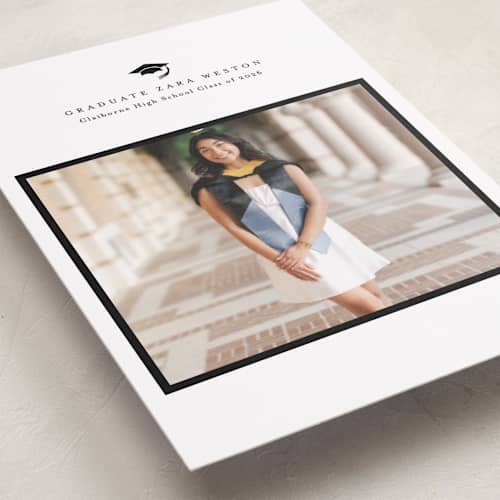 This is a cotton graduation announcements with standard by Stacey Meacham called elegant frame printing on recycled smooth signature in grand