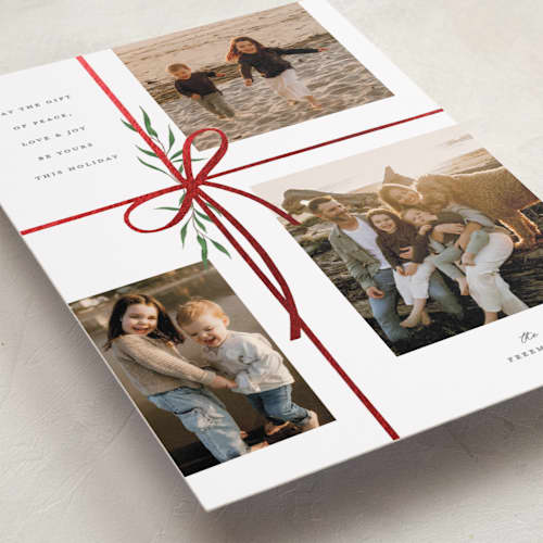 This is a snow foil stamped holiday cards with foil pressed by Susan Zinader called holiday gifts printing on recycled smooth signature in grand