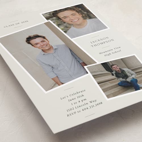 This is a creamery graduation invitations with standard by That Girl Press called a trio printing on recycled smooth signature in grand