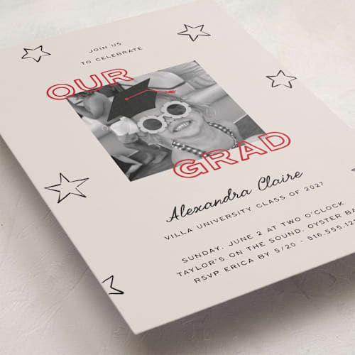 This is a cherry graduation invitations with standard by Kristen Juckiewicz called smartypants printing on recycled smooth signature in grand