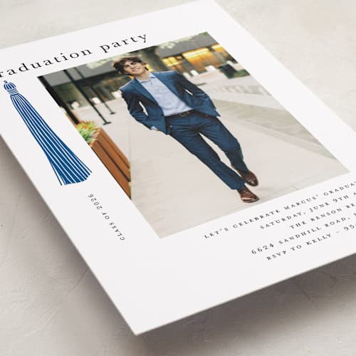 This is a cobalt graduation invitations with standard by Ashlee Townsend called tassled printing on recycled smooth signature in grand