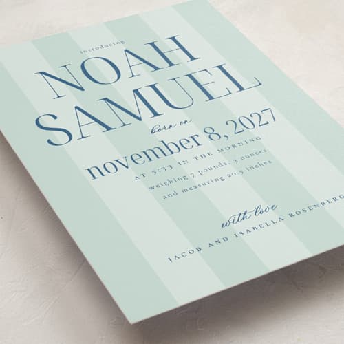 This is a seagrass grand birth announcements with standard by Claudia Orengo called simple happiness printing on signature in grand