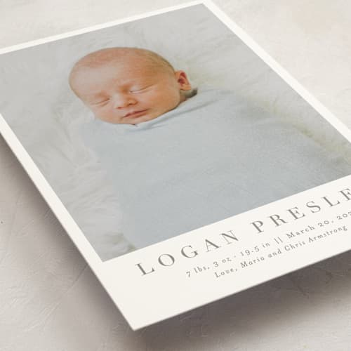 This is a fawn grand birth announcements with standard by Megan Davis called menil printing on signature in grand