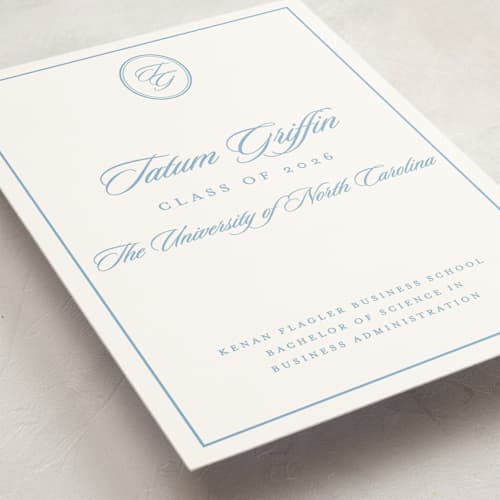 This is a capri graduation announcements with standard by Creo Study called scripted printing on signature in grand