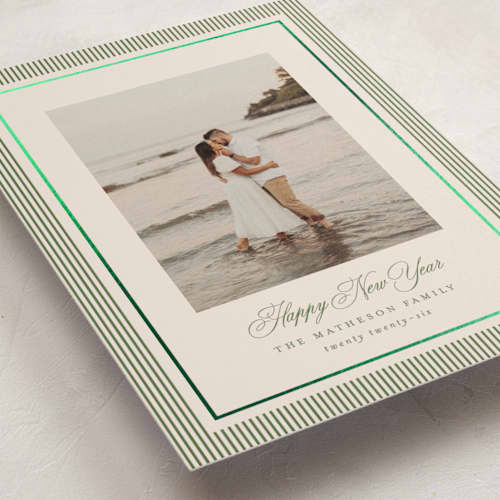 This is a cedar foil stamped holiday cards with foil pressed by Kelly Schmidt called striped elegance printing on signature in grand