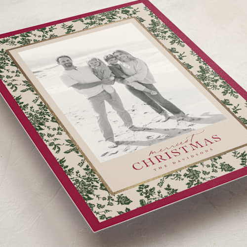 This is a holly berry foil stamped holiday cards with foil pressed by Jenna Holcomb called merry floral toile printing on signature in grand