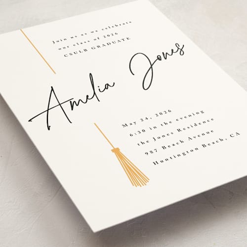 This is a sunshine graduation invitations with standard by Owl and Toad called written out printing on signature in grand