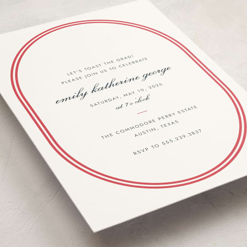 This is a cherry graduation invitations with standard by Megan Davis called bocce printing on signature in grand