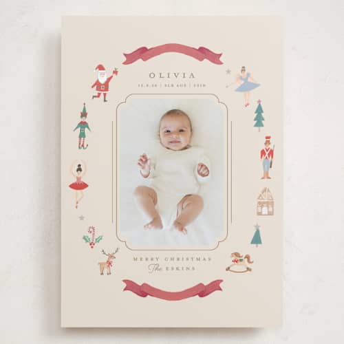 This is a halo babys first christmas with standard by Teju Reval called festive dreams printing on recycled smooth signature in grand