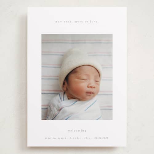 This is a linen babys first christmas with standard by Blustery August called more to love printing on recycled smooth signature in grand