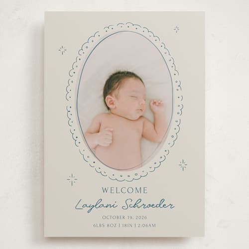 This is a deep pond grand birth announcements with standard by Zove Ahhh called doodle frame printing on recycled smooth signature in grand