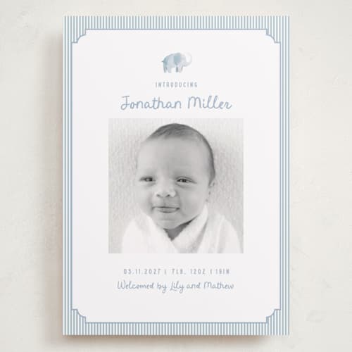 This is a sky grand birth announcements with standard by Teju Reval called sweet elephant printing on recycled smooth signature in grand