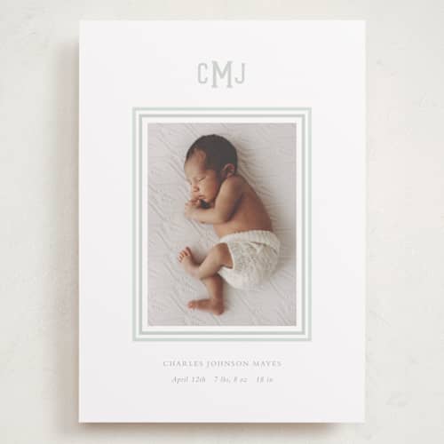 This is a limestone grand birth announcements with standard by Sara Hicks Malone called preppy baby printing on recycled smooth signature in grand
