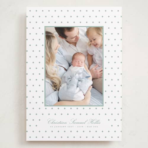 This is a eucalyptus grand birth announcements with standard by Blustery August called elio printing on recycled smooth signature in grand