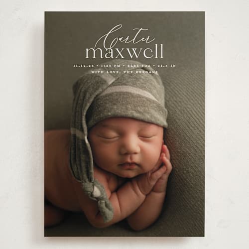 This is a jasmine grand birth announcements with standard by Erin Deegan called contemporary classic printing on recycled smooth signature in grand