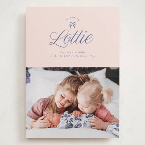 This is a petal grand birth announcements with standard by Leia Matt called preppy little bow printing on recycled smooth signature in grand