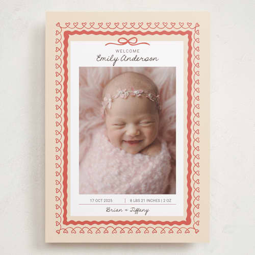 This is a latte grand birth announcements with standard by Kartika Paramita called vintage love bow printing on recycled smooth signature in grand