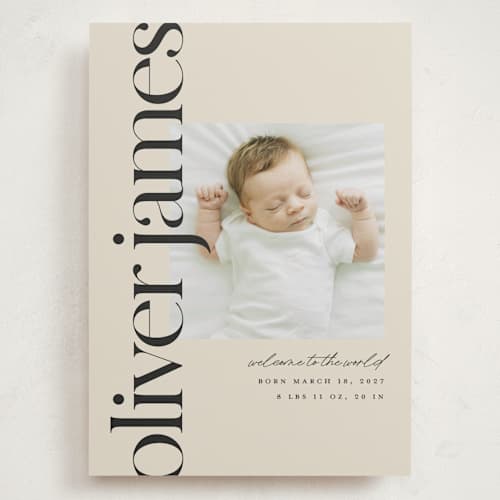 This is a cream grand birth announcements with standard by Ellen Schlegelmilch called editorial printing on recycled smooth signature in grand